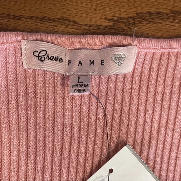 Crave Fame Sweater Sizes L & XL Junior Pink Soft Cable Knit Ribbed Stretchy New - Picture 8 of 13